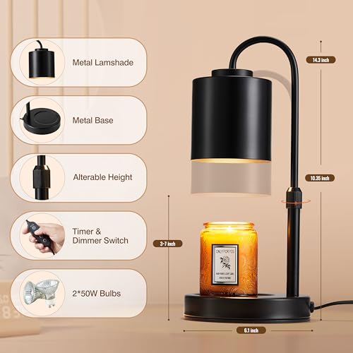 Candle Warmer Lamp with Timer, Dimmer, Height Adjustable, 2 Bulbs L136607