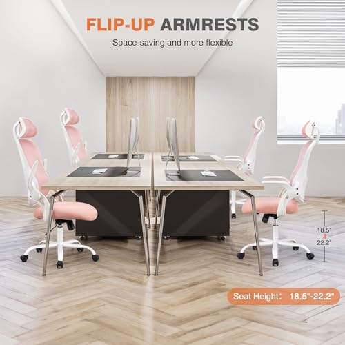 Ergonomic High-Back Mesh Office Chair with Wheels, Pink X2221