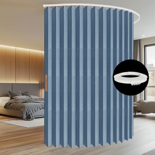 Accordion Room Divider Curtains with Ceiling Track, Grey, W100 x L84 J296