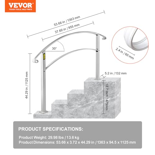 Outdoor Steps Handrail, Adjustable Metal Staircase Railing U1197