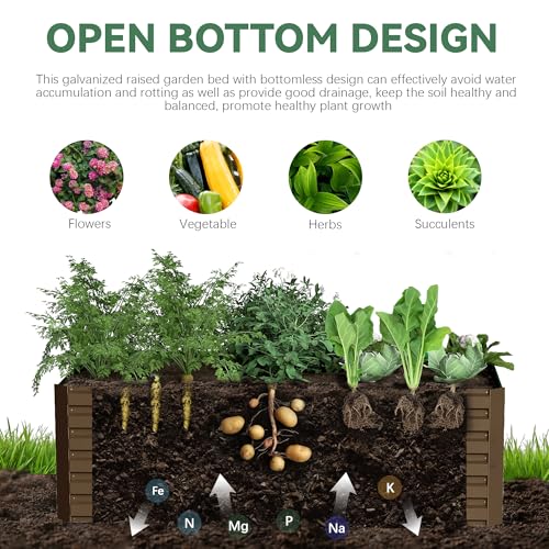 Galvanized Raised Garden Bed 8x4x2ft, Large Metal Planter Box for Vegetables, Flowers, Herbs J9369