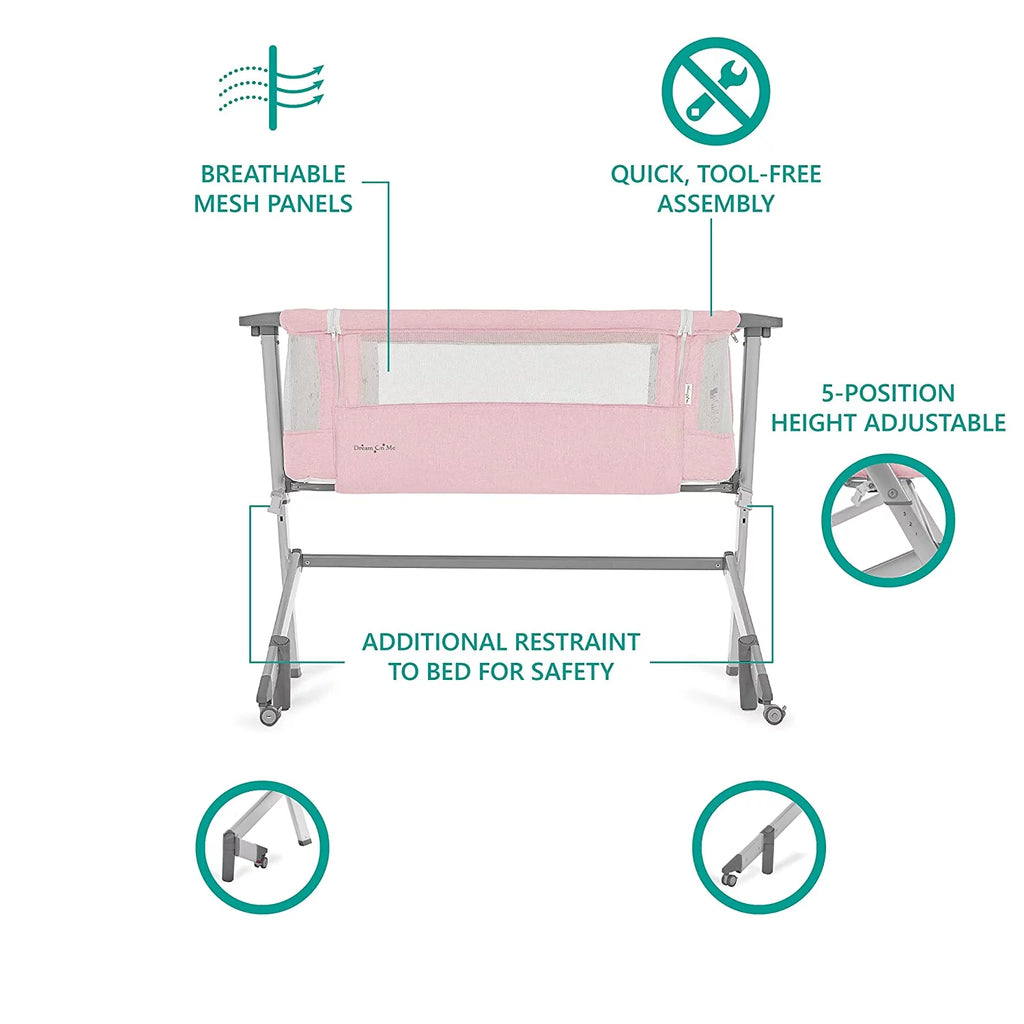 Pink Portable Baby Bassinet with Adjustable Height and Foldable Design V86789