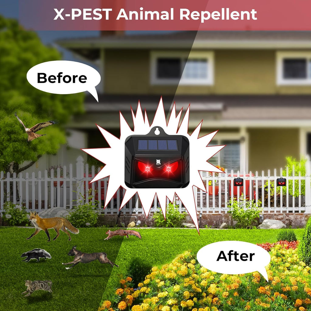 Solar Animal Repeller, Red LED Light Outdoor Deterrent for Garden Yard A27126