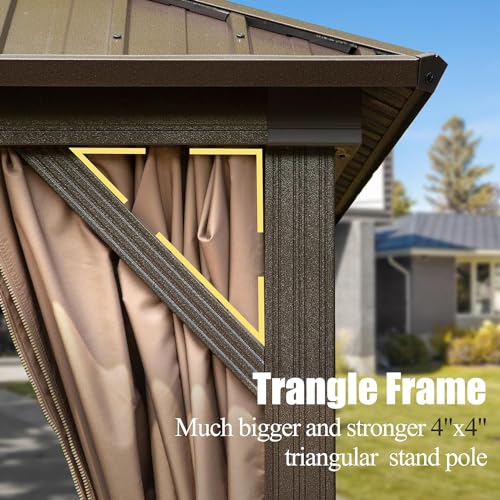 10 x 10 ft Hardtop Gazebo with Netting and Curtains, Galvanized Steel Roof for Patio and Garden X50618