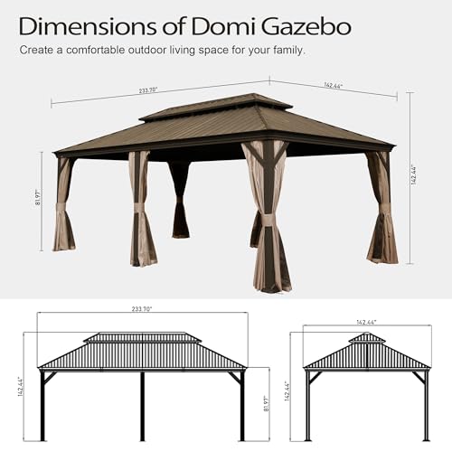 10 x 10 ft Hardtop Gazebo with Netting and Curtains, Galvanized Steel Roof for Patio and Garden X50618