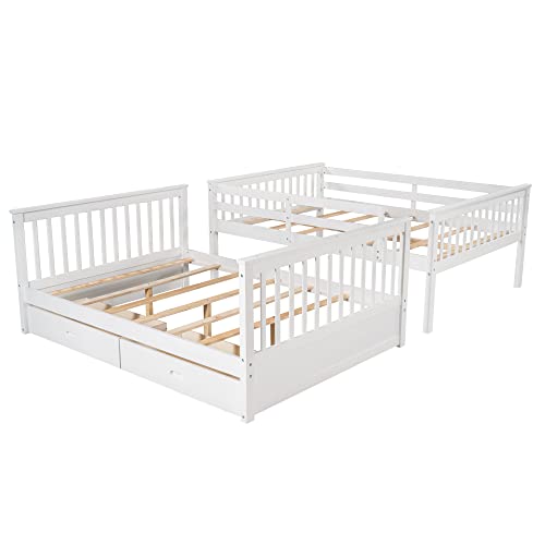 Twin Over Full Bunk Bed with Slide and Stairs for Kids E212