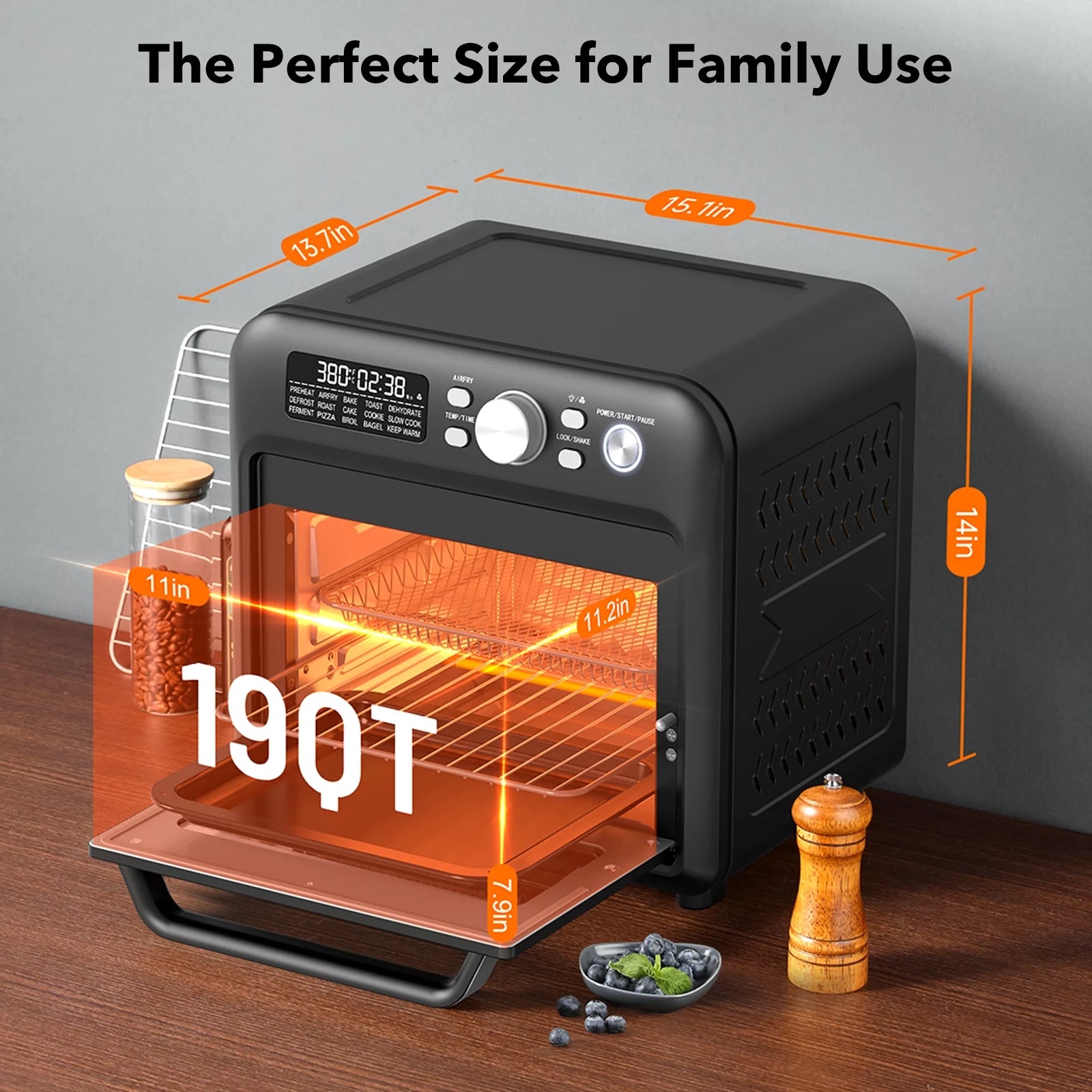 Air Fryer Oven, 19 QT Family-Sized Toaster Oven, Convection Oven with Child Lock, Dishwasher Safe L37160