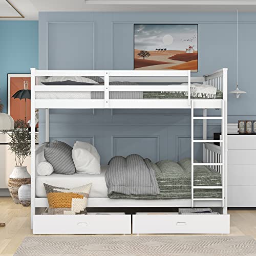 Twin Over Full Bunk Bed with Slide and Stairs for Kids E212