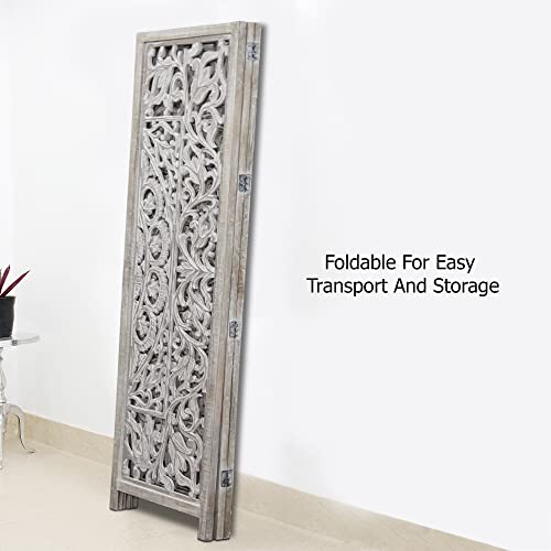4 Panel Folding Wood Room Divider, Antique Brown, 72 x 80 L396608