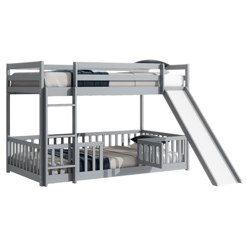 Twin Over Full Bunk Bed with Slide and Storage Stairs C57577