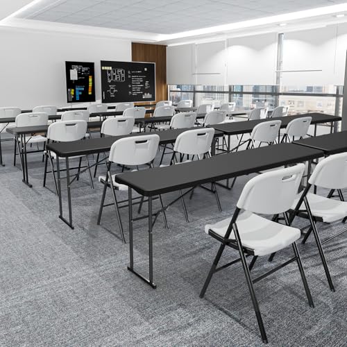 6 FT Narrow Folding Table, HDPE Tabletop with Metal Frame, White K503