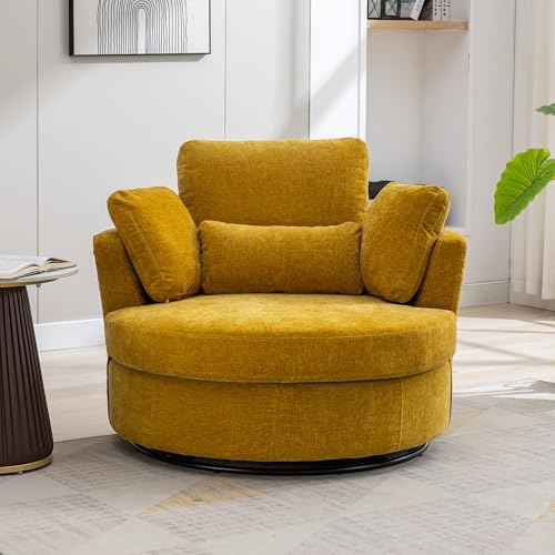 Oversized Swivel Barrel Chair with Ottoman, Chenille, Beige X252712