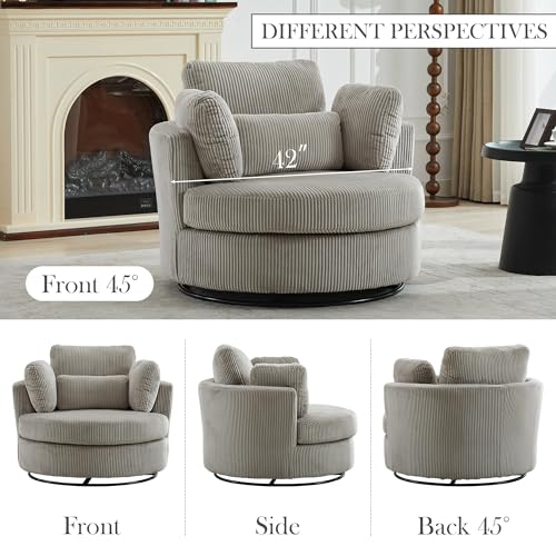 Oversized Swivel Barrel Chair with Ottoman, Chenille, Beige X252712