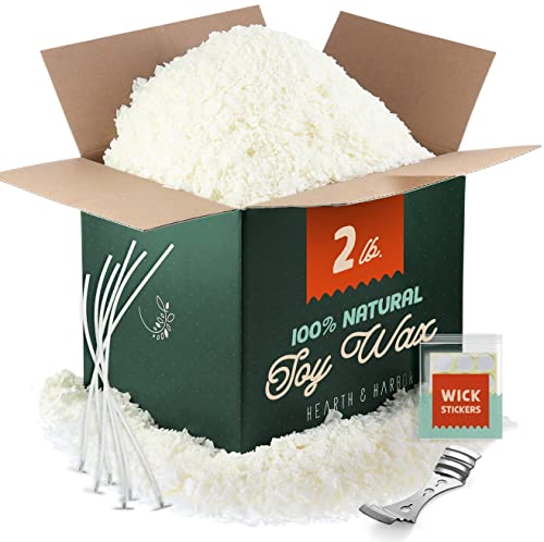 Hearth & Harbor Soy Candle Wax for Candle Making, Natural Soy Wax for Candle Making 30 lb Bag with Supplies, 100 Cotton Candle Wicks, 100 Wick Stickers, 2 Centering Devices - 30 Pounds Soy Wax Flakes
