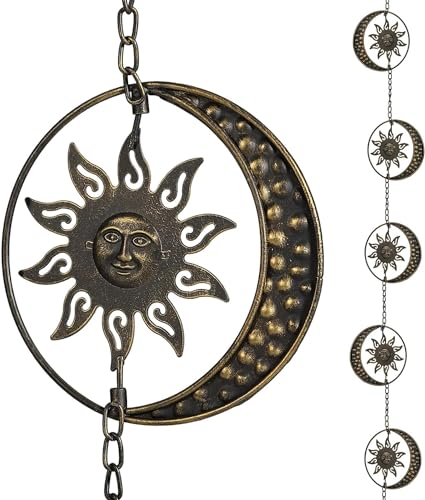 Maple Leaf Rain Chain, 8.5 Feet Rain Chains for Gutters Downspouts, Rain Gutter Catcher Chain for Outside Garden Patio, Metal Decorative Hanging Rain Chime for Downspout, Vintage Copper