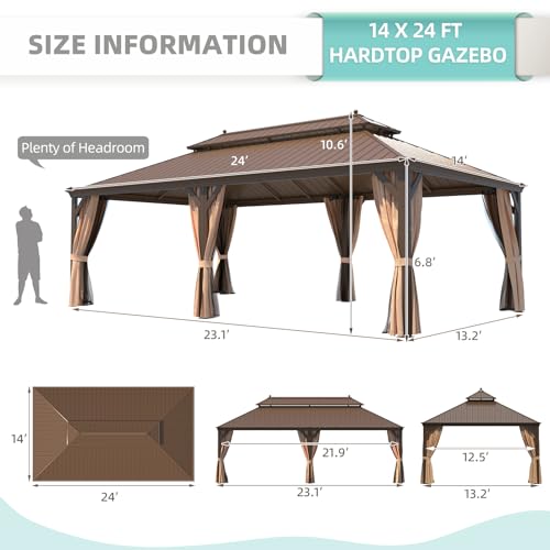 12x16 ft Hardtop Gazebo with Galvanized Steel Roof, Curtains and Netting V821