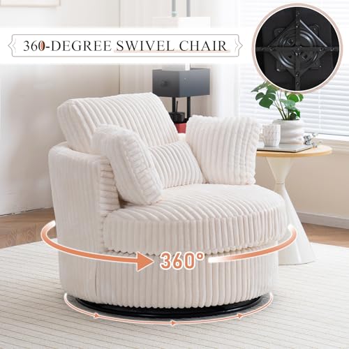 Swivel Barrel Chair with Ottoman for Living Room Bedroom, White W553228