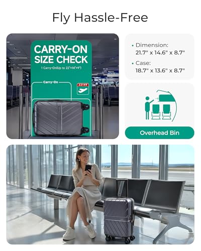 Carry On Luggage 22x14x9 with TSA Lock, Hardside Spinner Suitcase 20 inch Black P3277