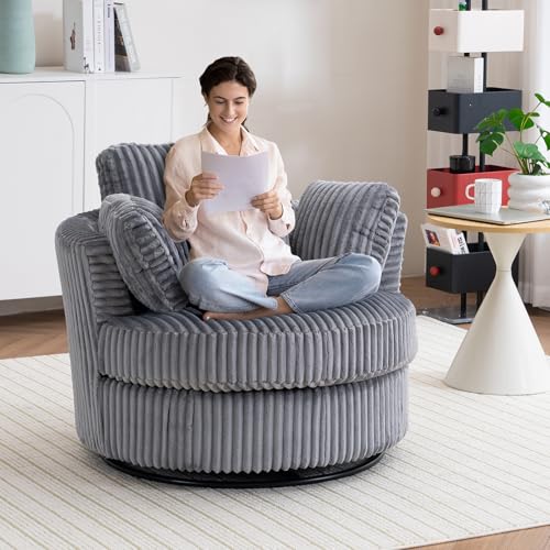 Swivel Barrel Chair with Ottoman for Living Room Bedroom, White W553228