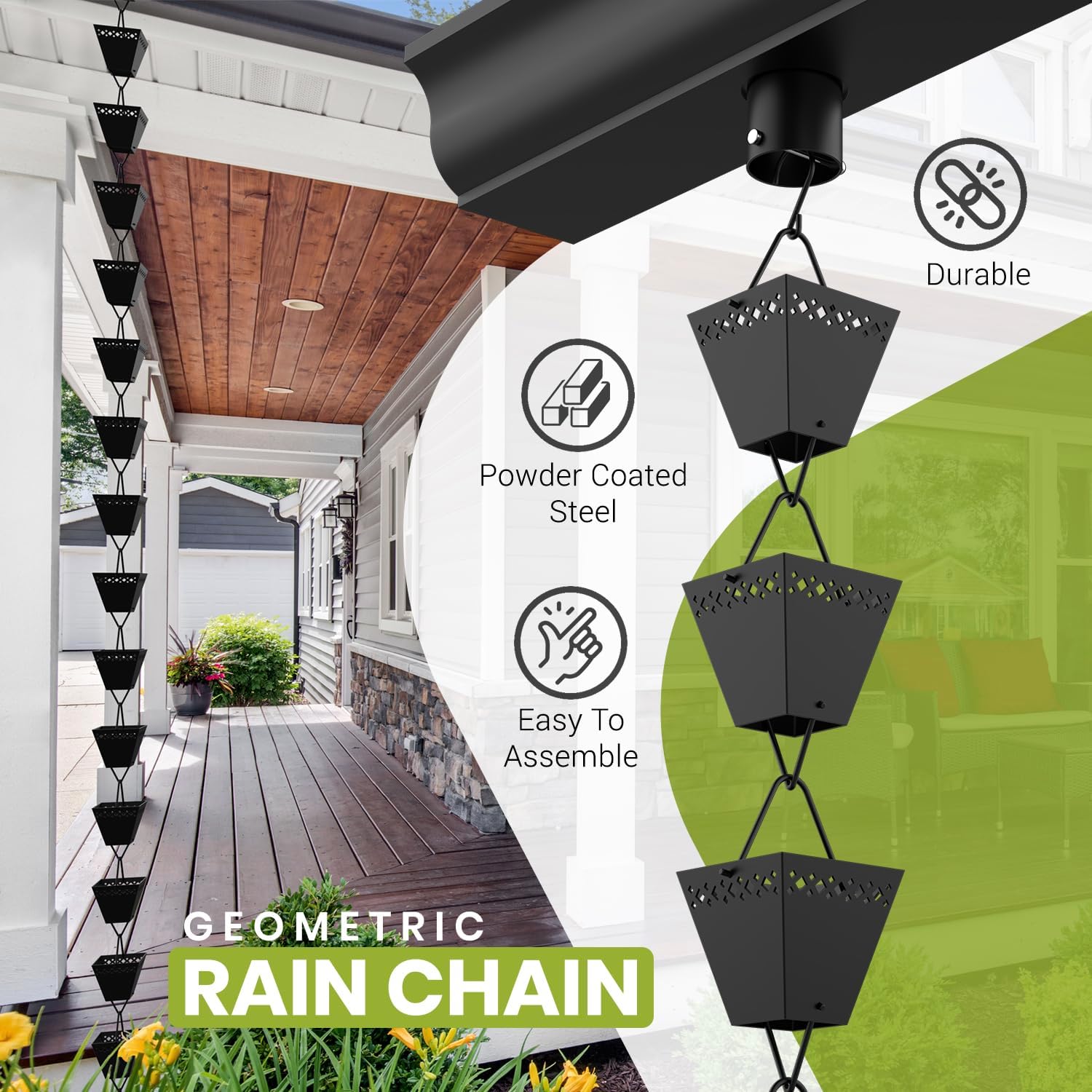 Rain Chain Kit with Adapter and Extension, 10 ft, Black Powder Coated U7933