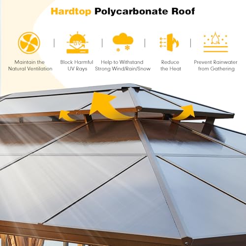 10'x13' Hardtop Gazebo with Polycarbonate Double Roof, Aluminum Frame, Curtains and Netting N263