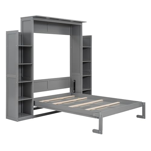 Full Size Murphy Bed with Shelves and LED Lights W133815