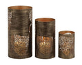 Deco 79 79 Eclectic Metal, Hurricane Candle, Decorative Lantern, for Events, Parities, Weddings, Livingroom, Entryway, 12", 9", 5"H, Bronze, 3 Count