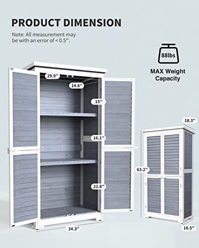 Outdoor Storage Cabinet with 3 Shelves, Double Lockable Wooden Garden Shed Z175