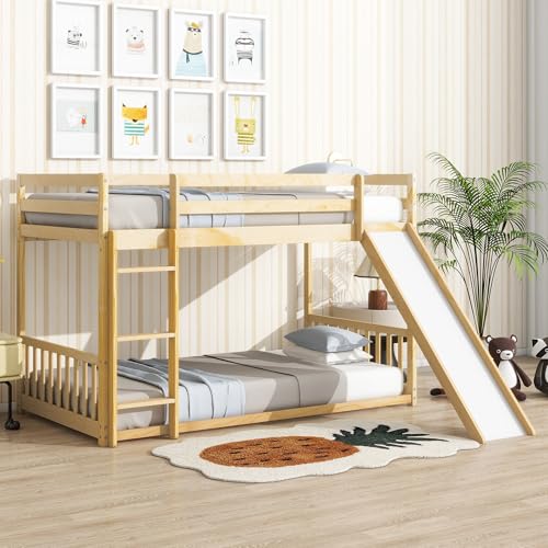 Twin Over Full Bunk Bed with Slide and Storage Stairs C57577