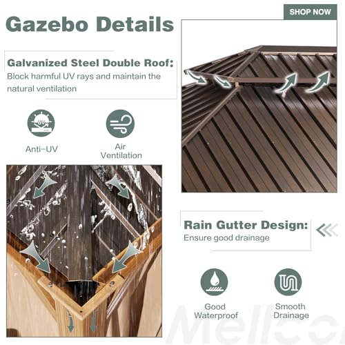 12x16 ft Hardtop Gazebo with Galvanized Steel Roof, Curtains and Netting V821