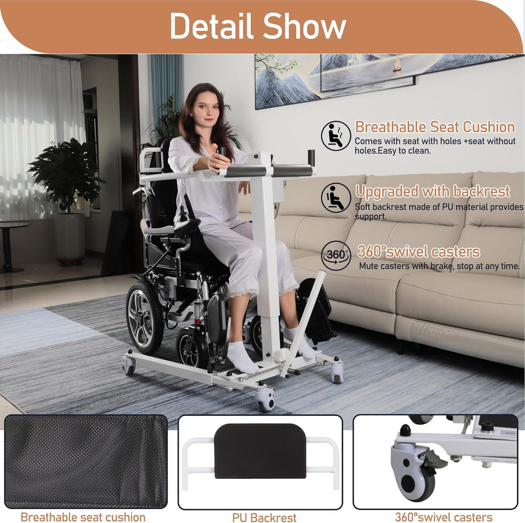 Electric Patient Lift Transfer Chair Foldable Portable for Home, Bed to Wheelchair, White D737715