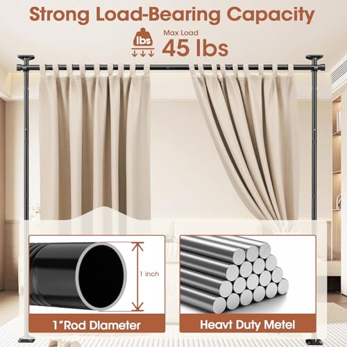 Room Divider Curtain Rod, No Drilling, Adjustable 4-10ft Height, Black W79312