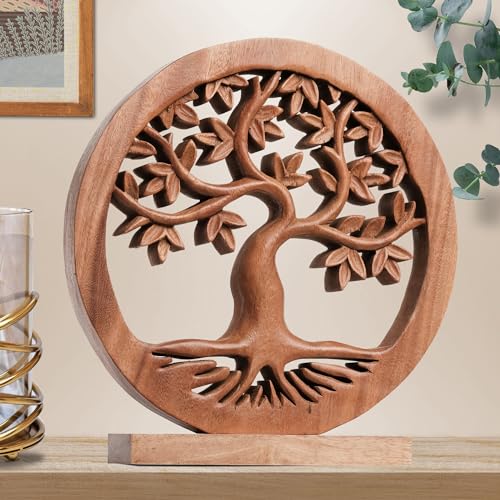 Decozen Handcrafted Solid Wood Tree of Life Sculpture from Daughter, Son, Husband - Ideal for Home, Mantel, Fireplace, and Foyer Decor - Tabletop Accent