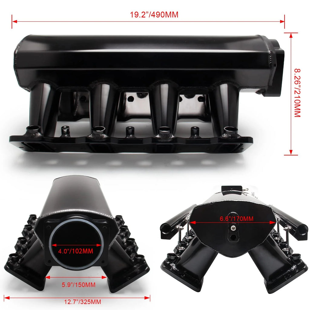 102mm Intake Manifold with Fuel Rails for Chevy GMC Pontiac LS Engines (Black) Y7084