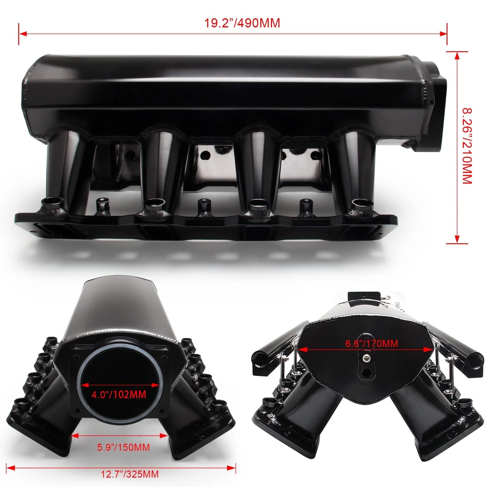 102mm Intake Manifold with Fuel Rails for Chevy GMC Pontiac LS Engines (Black) Y7084