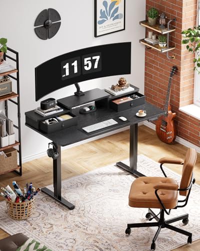 Electric Standing Desk with Drawers, Height Adjustable, Black G366