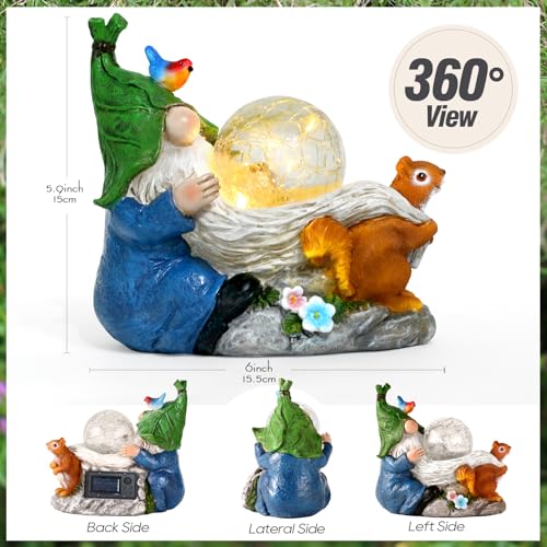 Solar Gnome Statue with Lighted Flower for Yard Decor O7431