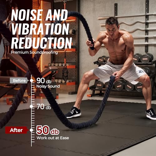 24 Pcs Interlocking EVA Foam Gym Mats with Rubber Top, Black A6287