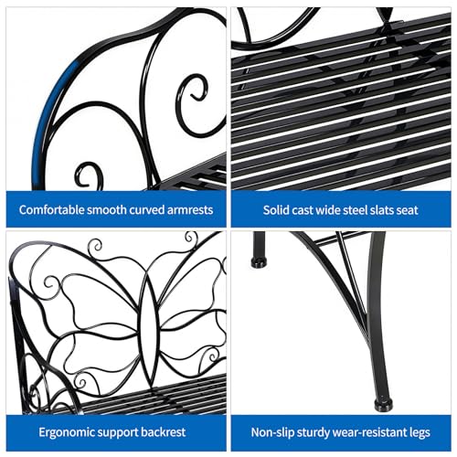 Outdoor Garden Bench Cast Iron with Armrests W9104