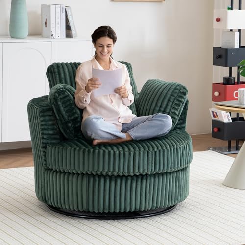 Swivel Barrel Chair with Ottoman for Living Room Bedroom, White W553228