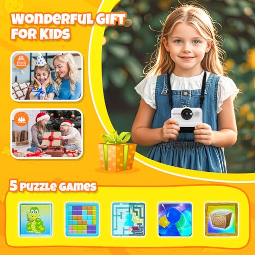 Kids Instant Print Camera 1080P HD with 3 Rolls Paper & 32GB Card V473