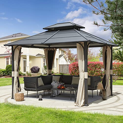 12x20 Hardtop Gazebo Double Roof Galvanized Steel Outdoor Aluminum Frame with Netting and Curtains M3306