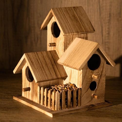 Wooden Bird House for Outdoor Hanging, Handmade Natural for Backyard Decor Y1673