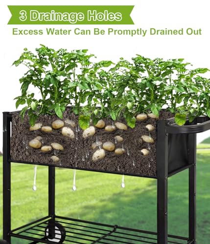 Raised Garden Bed with Legs on Wheels for Outdoor Plants J582036
