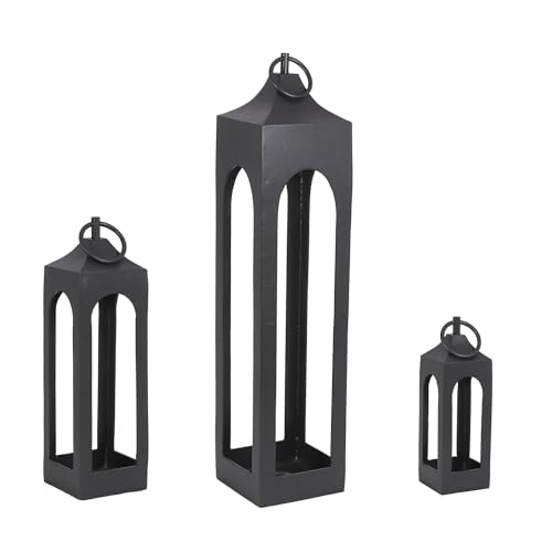 Black Metal Lantern with Glass Panels for Indoor Outdoor Decor P900181