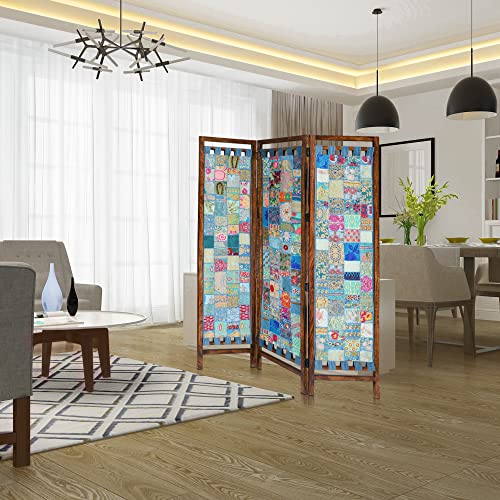 4 Panel Folding Wood Room Divider, Antique Brown, 72 x 80 L396608