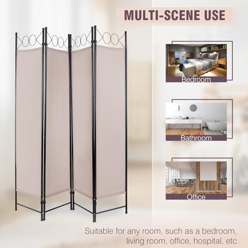 4 Panel Room Divider 6FT Steel Frame Folding Privacy Screen S6430