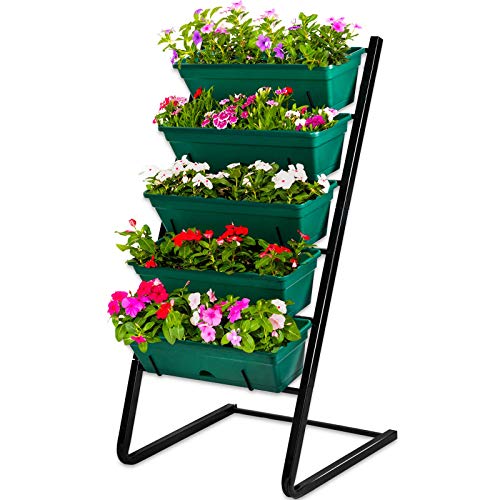 CERBIOR Vertical Garden Herb Raised Bed 4.5FT Freestanding Elevated Planters with 5 Container Boxes, Good for Patio Balcony Indoor Outdoor (Black)
