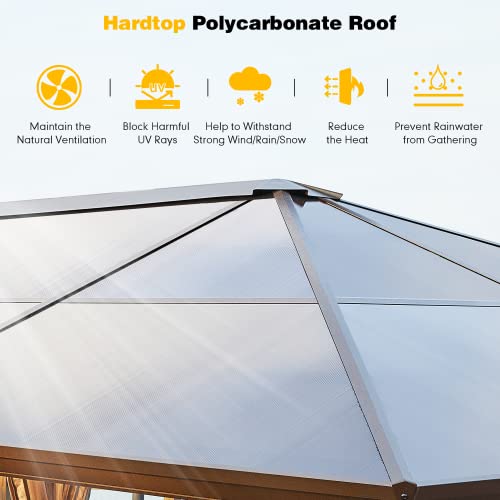 10'x13' Hardtop Gazebo with Polycarbonate Double Roof, Aluminum Frame, Curtains and Netting N263