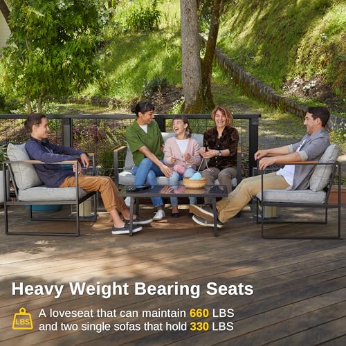 4-Piece Outdoor Patio Set with Sofa and Tempered Glass Table F97509